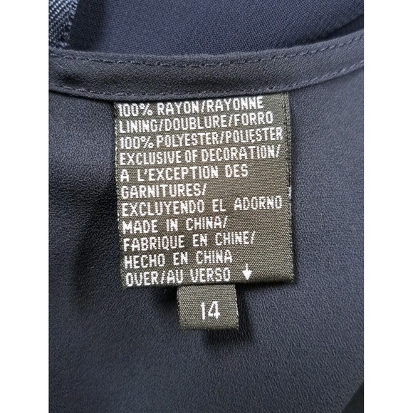 Liz Claiborne Dress Women's 14 Navy Blue Sheer Overlay Embroidered Neckline Zip - Picture 5 of 13